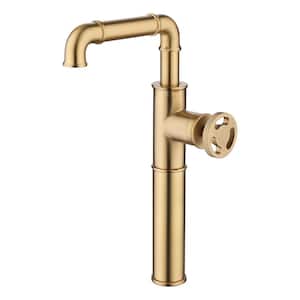 Single Handle Bathroom Vessel Sink Faucet Single Hole Brass Modern High Tall Faucets in Brushed Gold
