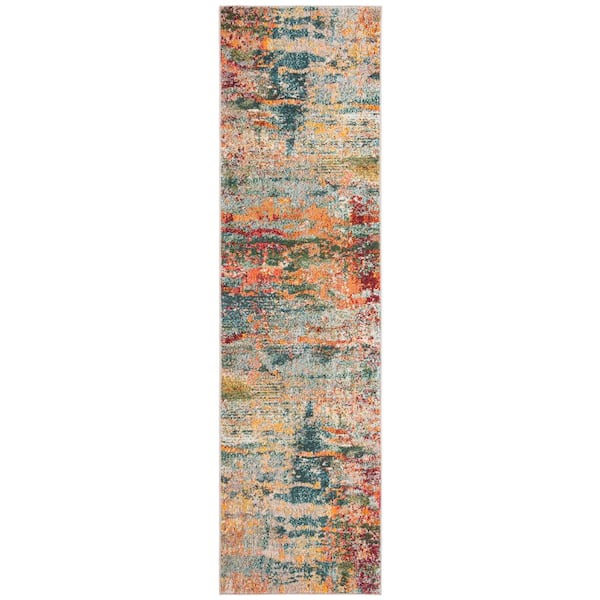 Monaco Teal/Orange 2 ft. x 16 ft. Abstract Runner Rug