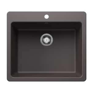 Liven SILGRANIT 25 in. Drop-In/Undermount Single Bowl Granite Composite Kitchen Sink in Cinder