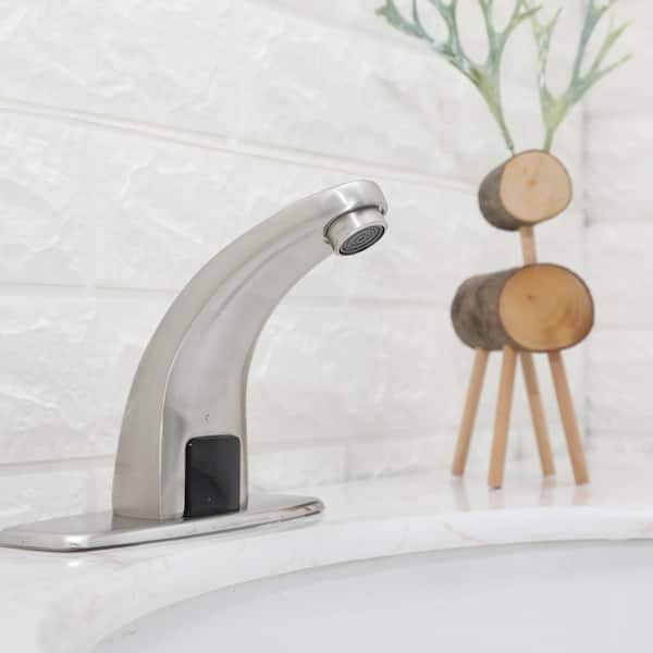 Automatic Sensor Touchless Bathroom Sink Faucet With Deck Plate In Brushed Nickel