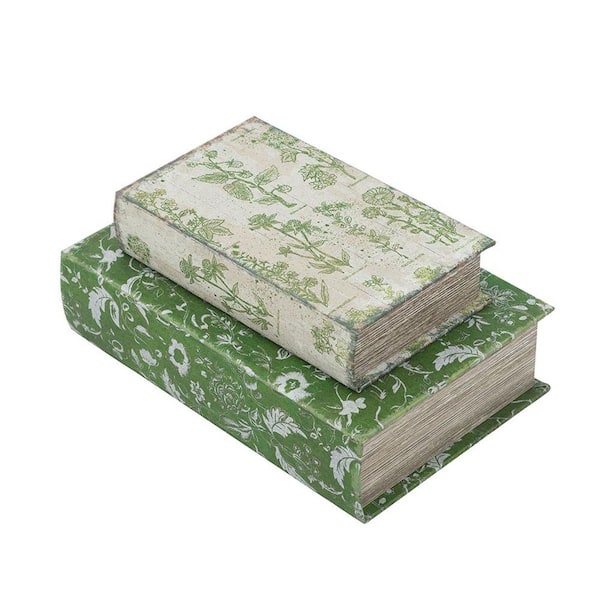 Green and White 11 in. x 3 in. MDF Decorative Book Box 2-PC with