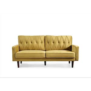Feemster 69.3 in. Wide Square Arm Velvet Straight 3-Seater Sofa in Yellow