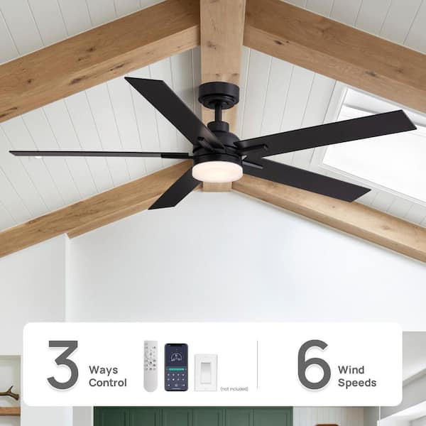 56 in. Modern Smart Indoor Black Ceiling Fan with Dimmable LED Light and APP Remote Control