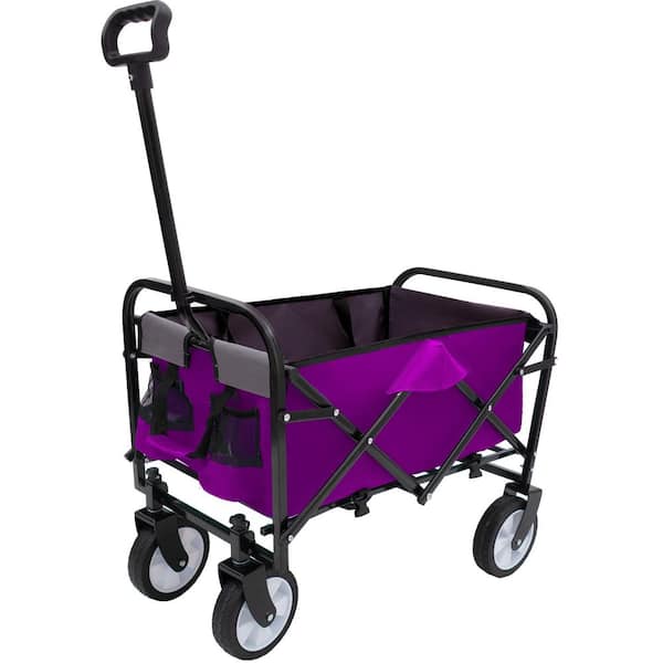4 cu. ft. Steel Garden Cart, Strap Collapsible Foldable Utility Cart with strapping system for Shopping 225 lbs. Purple