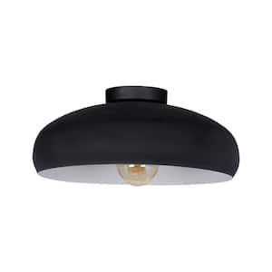 Mogano 15.75 in. W x 6.77 in. H 1-Light Black/White Flush Mount Ceiling Light with Metal Dome Shade