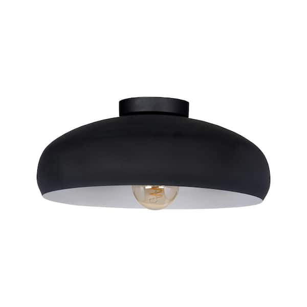 Eglo Mogano 15.75 in. W x 6.77 in. H 1-Light Black/White Flush Mount Ceiling Light with Metal Dome Shade