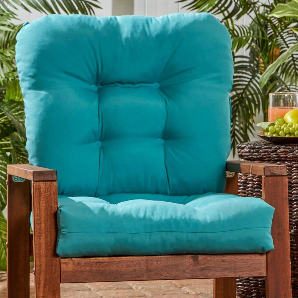 Teal Polyester Outdoor Reversible Tufted Chair Cushion