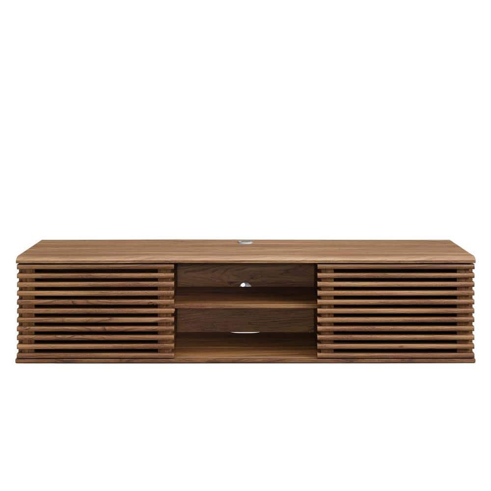 Sleek 60" Walnut Wall-Mount Media Console with Sliding Doors