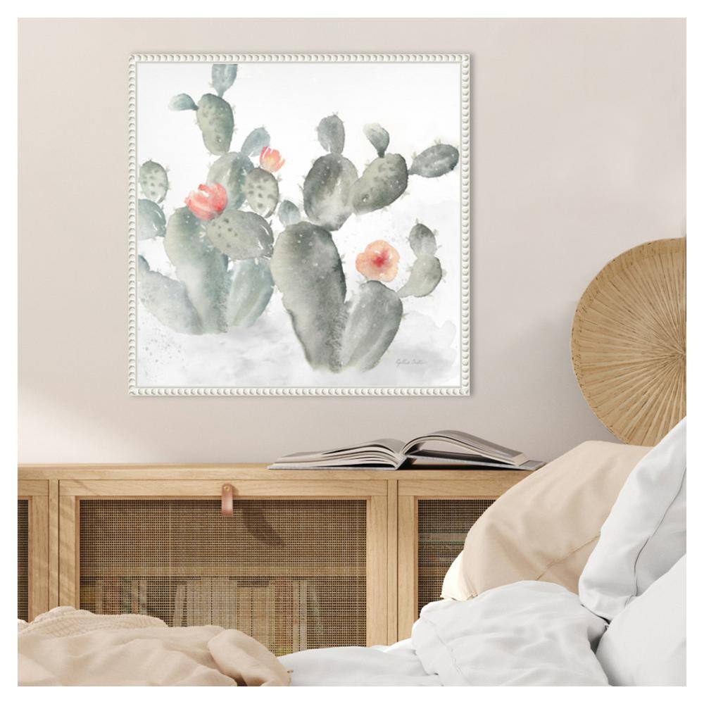 Cactus Garden Gray Blush III Watercolor Canvas Print with White Floater Frame