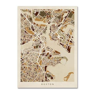 14 in. x 19 in. Boston MA Street Map Brown by Michael Tompsett Floater Frame Travel Wall Art