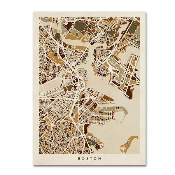 Trademark Fine Art Boston MA Street Map Brown by Michael Tompsett Travel Wall Art 24 in. x 32 in.