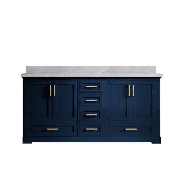 Willow Collections Boston 72 in. W x 22 in. D x 36 in. H Double Sink Bath Vanity in Navy Blue with 2 in. Pearl Gray Qt. Top