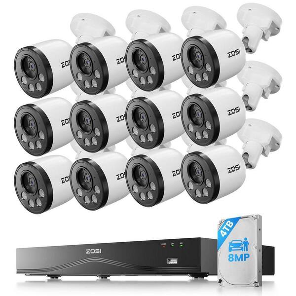 4K 16-Channel (32CH Expandable) POE 4TB Home Security Camera System with 12 Wired 8MP Outdoor Cameras, Dual-Disk Backup