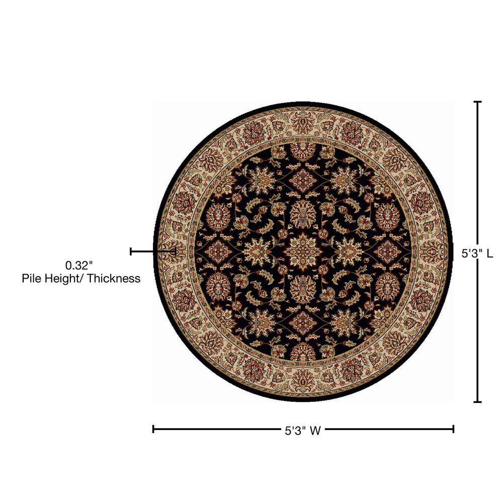 Elegant Sarouk Floral Black Synthetic 5'3" Round Area Rug
