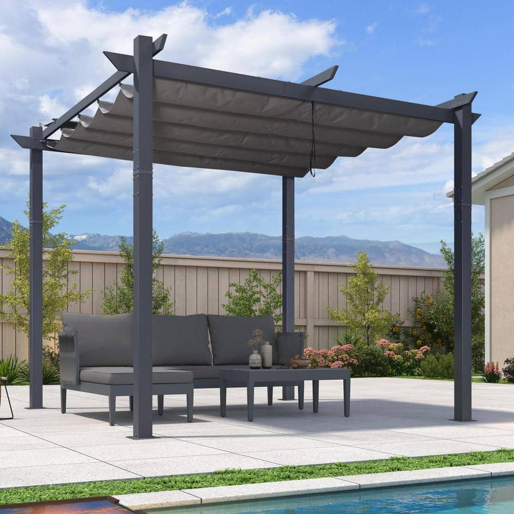 PURPLE LEAF 10 ft. W x 10 ft. D Patio Dark Gray Aluminum Pergola with ...