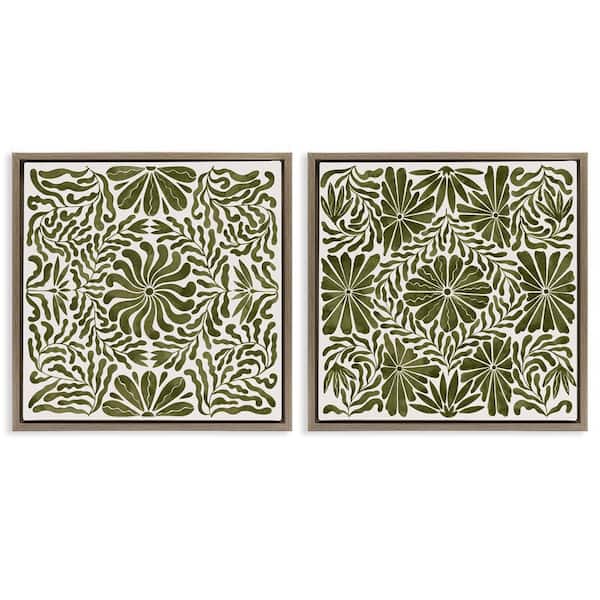 Stupell Industries Patterned Wavy Flowers by Grace Popp 2-Pieces Brown Floater Frame Nature Graphic Art Print 25 in. x 25 in.