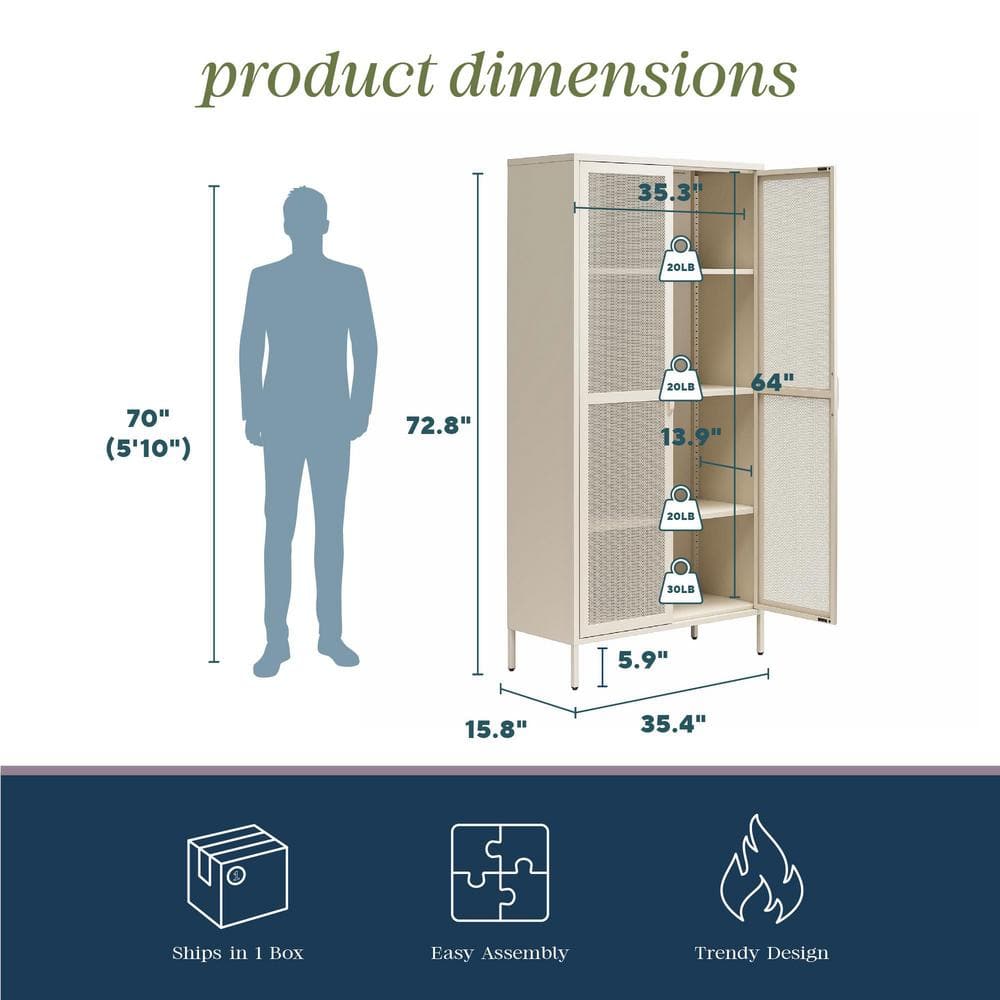 Tall Parchment Steel 2-Door Mesh Bathroom Storage Cabinet