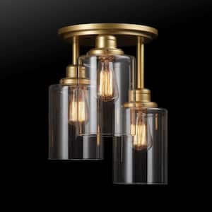 Annecy 13 in. 3-Light Matte Gold Semi-Flush Mount Ceiling Light with Clear Glass Shades
