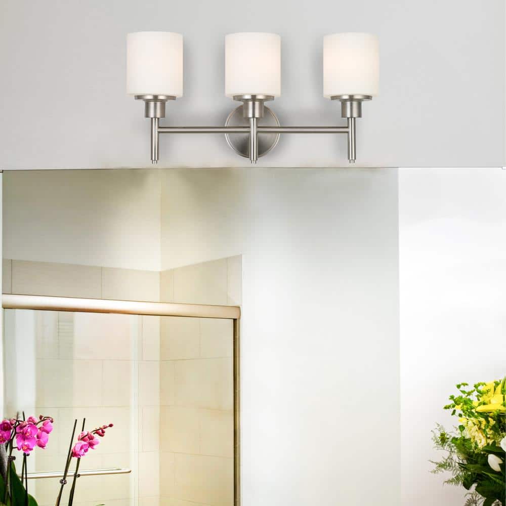 Aubrey Satin Nickel 3-Light Frosted Glass Vanity Light
