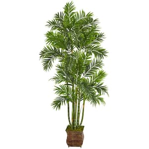 70 in. Green Artificial Areca Palm Tree in Metal Planter