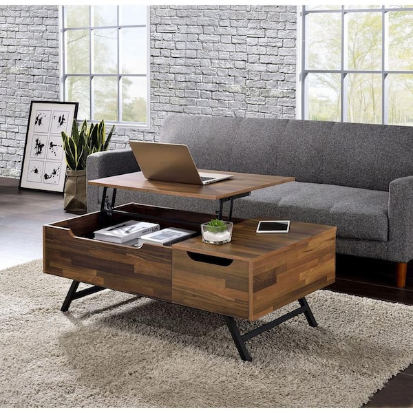 Storage And Metal Legs Tb 83145, Walnut Colour Coffee Table With Storage