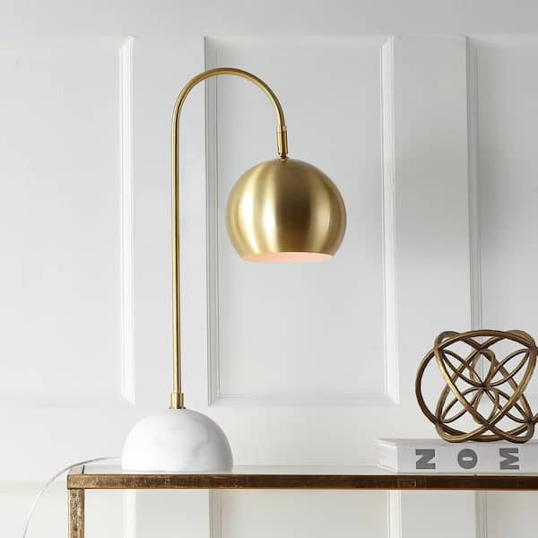JONATHAN Y Stephen 23.5 in. Brass Gold/White Metal/Marble LED Table Lamp