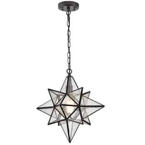 60-Watt 1-Light Black Finished Shaded Pendant Light with Seeded glass Glass Shade and No Bulbs Included