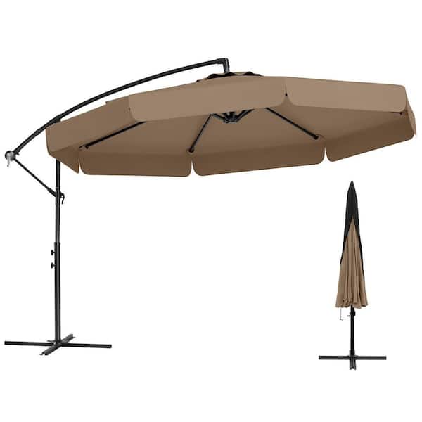 10 ft. Patio Cantilever Umbrella in Brown Outdoor Tilt Umbrella with Metal Crossed Stand