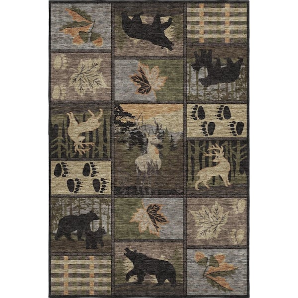Mayfield Premium Machine Washable Abstract AMF2448 Black 10 ft. x 14 ft. Area Rug