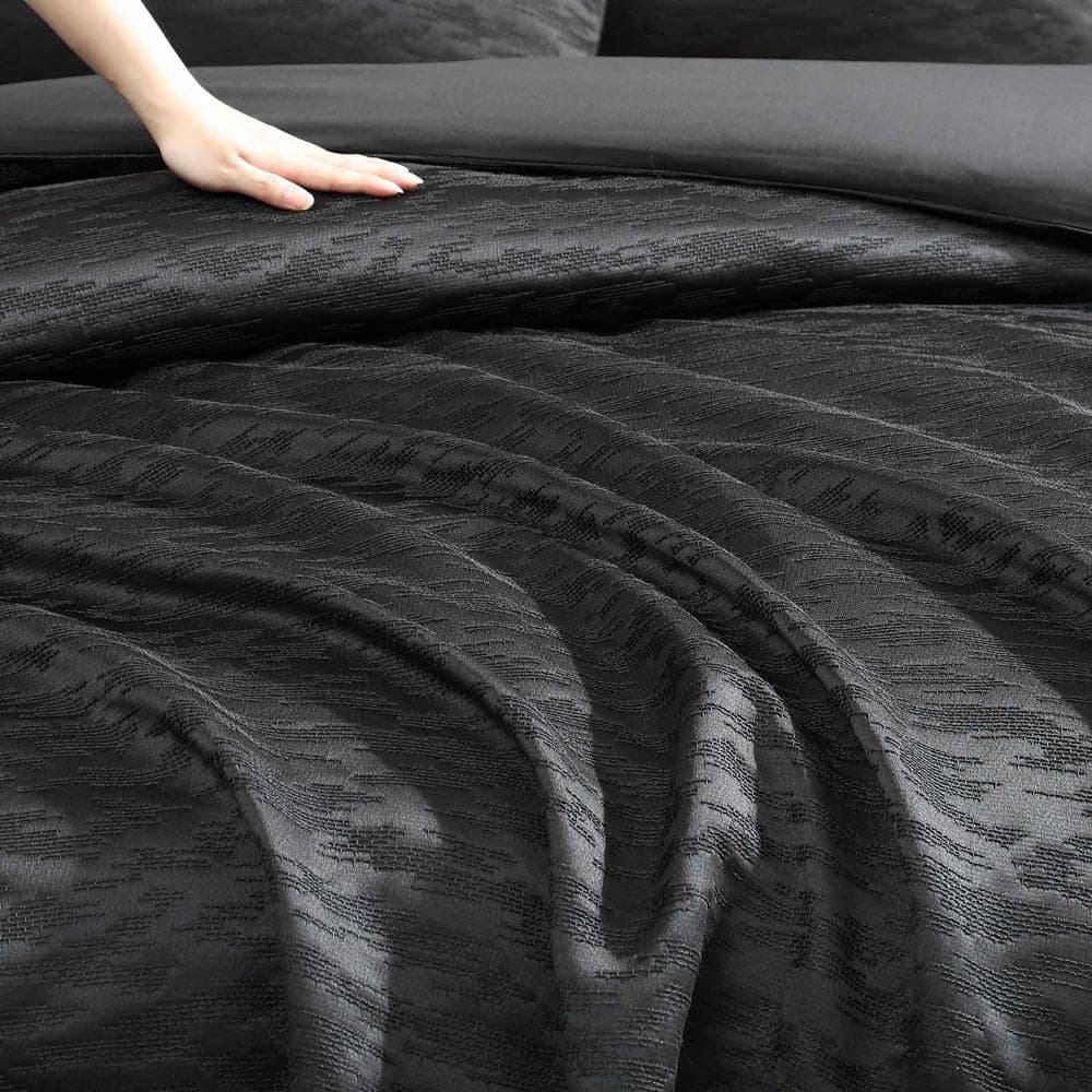 King Black Microfiber Reversible Comforter Set with Shams