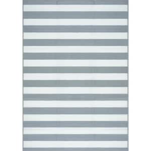 Luna Gray 5 ft. x 7 ft. Stripes Indoor/Outdoor Area Rug