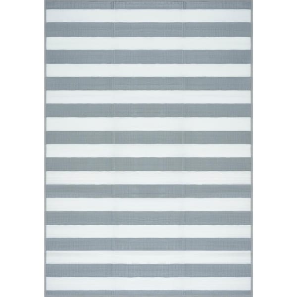 Tayse Rugs Luna Gray 5 ft. x 7 ft. Stripes Indoor/Outdoor Area Rug