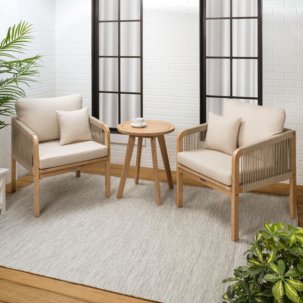 JONATHAN Y Aveiro 3-Piece Light Teak Acacia Wood Conversation Outdoor Lounge Chair Patio Set with Beige Cushions LVG1204A-3SET - The Home Depot