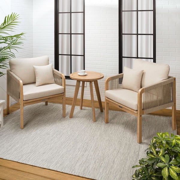 Aveiro 3-Piece Light Teak Acacia Wood Conversation Outdoor Lounge Chair Patio Set with Beige Cushions