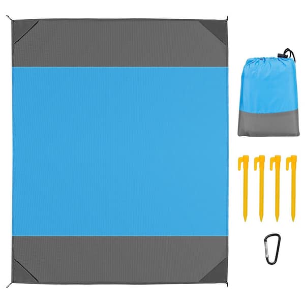 78.7 in. x 82.6 in. Blue Sand Proof Picnic Blanket Water Resistant Foldable Camping Beach Mat