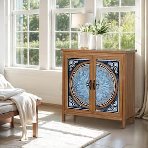 33.8 in. Blue Floral Classic Accent Storage Cabinet with Wood Frame