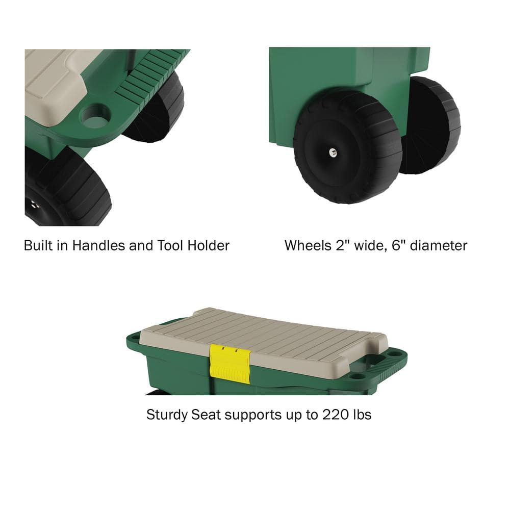 Green Rolling Garden Cart with Seat and Storage