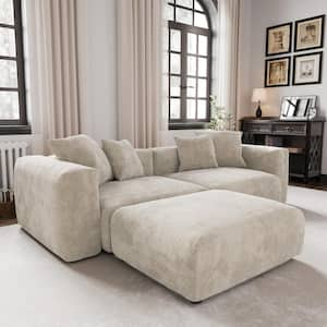 102.3 in. Square Arm Corduroy Velvet 3-Pieces Modular Free Combination Sectional Sofa with Ottoman in Beige