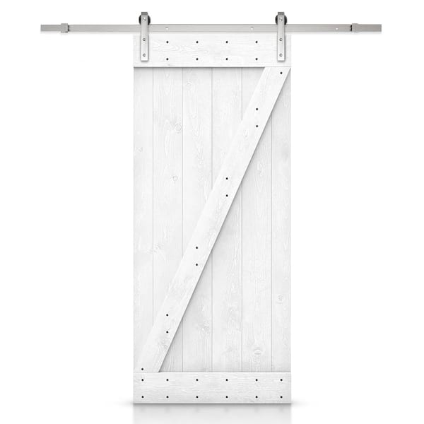 CALHOME 24 in. x 84 in. Z Bar White Stained Solid DIY Knotty Pine Wood Interior Sliding Barn Door with Sliding Hardware Kit