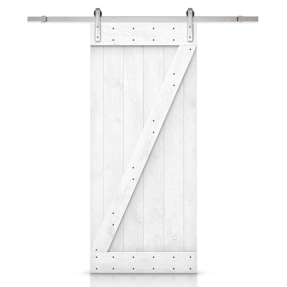 30 in. x 84 in. Z Bar White Stained Solid DIY Knotty Pine Wood Interior Sliding Barn Door with Sliding Hardware Kit price history on PriceWatchPro