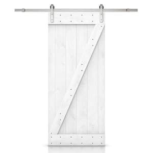 36 in. x 84 in. Z Bar White Stained Solid DIY Knotty Pine Wood Interior Sliding Barn Door with Sliding Hardware Kit