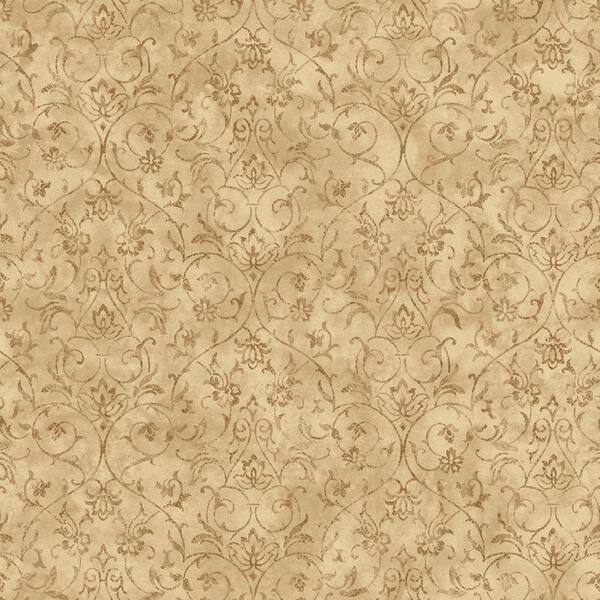 The Wallpaper Company 56 sq. ft. Brown And Beige Ironwork Scroll Wallpaper
