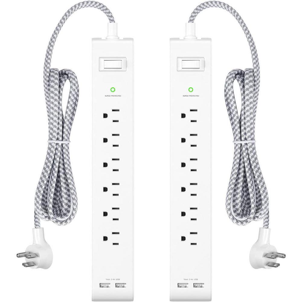 6-Outlet Power Strip Surge Protector with 2 USB Port 15 ft. Extension Cord,