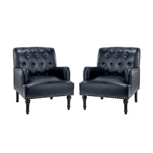 Venere Classic Navy Button-tufted Armchair with Turned Legs and Nailhead Trim Set of 2