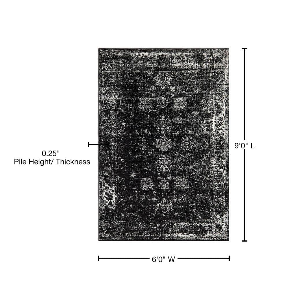 Modern Distressed Black & Ivory Rectangular Area Rug