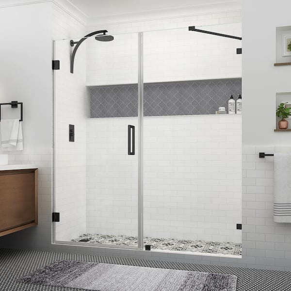 Aston Nautis XL 71.25 - 72.25 in. W x 80 in. H Hinged Frameless Shower Door in Matte Black with Clear StarCast Glass