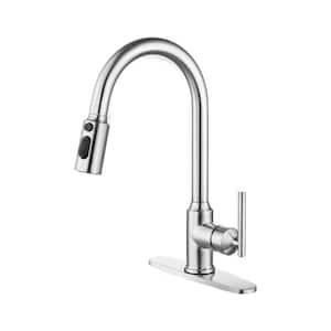 Single Handle Pull Down Sprayer Kitchen Faucet with Advanced Spray in Brushed Nickel