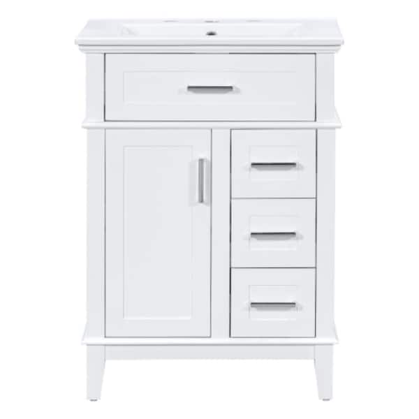 24 in. W x 18.3 in. D x 34 in. H White Bathroom Vanity with Ceramic Sink, Solid Wood Frame and MDF Cabinet