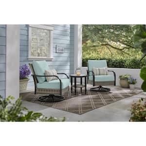 Windswept 3-Piece Metal Outdoor Bistro Set with CushionGuard Seabreeze Cushions