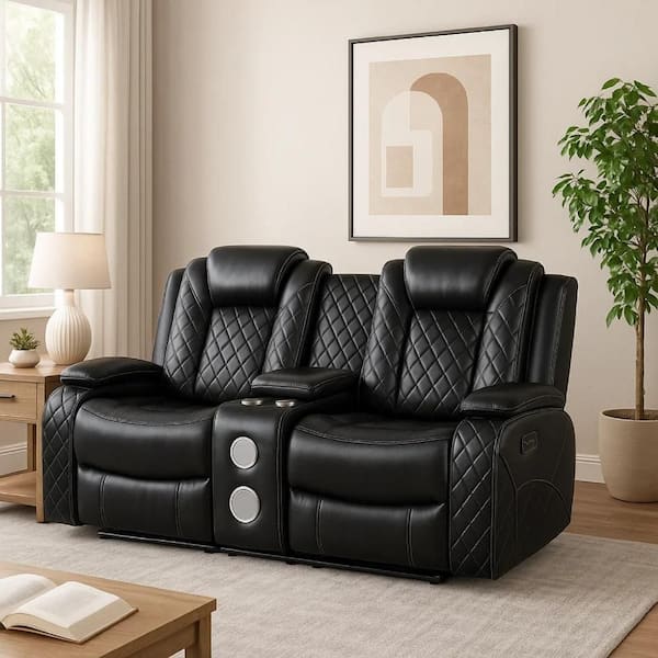 Luxe Light Gray Faux Leather Glider Recliner Power Sofa